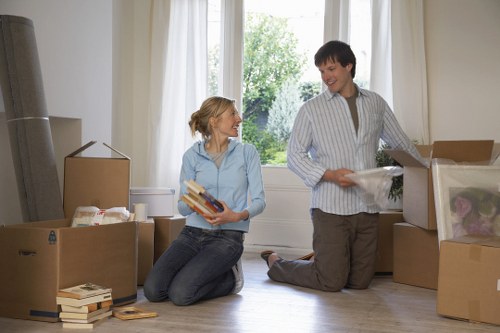 Boxes and packed items arranged for transport in Barnehurst