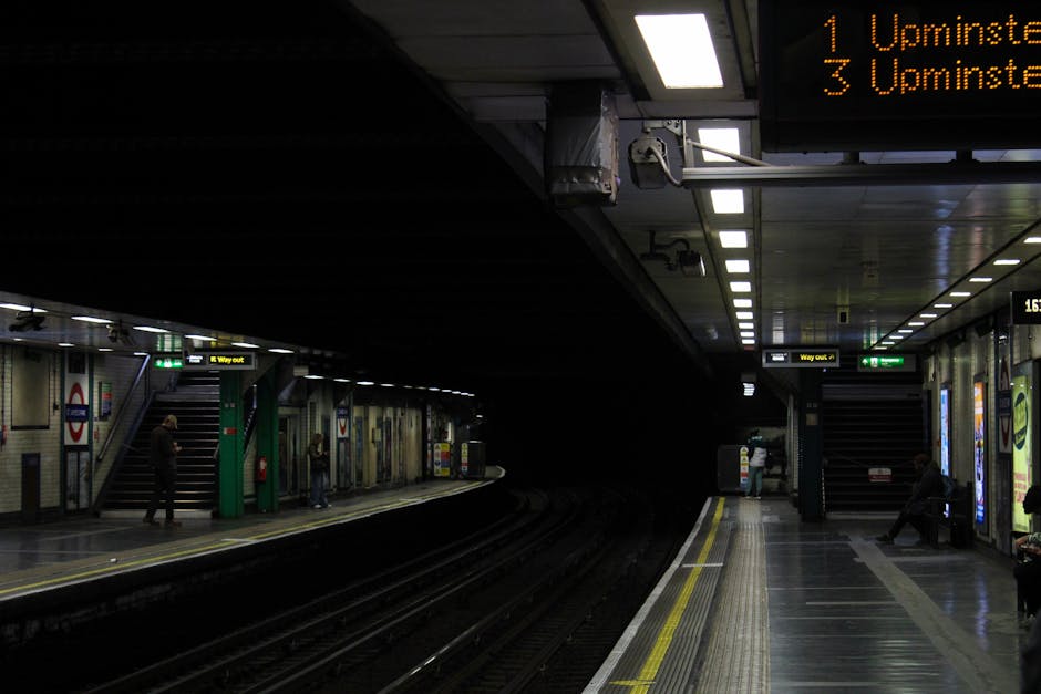 A modern yellow and grey train is arriving at an outdoor station platform during daytime, with its front facing the viewer. The platform features a yellow safety line near the edge, blue seating benches on the right, and a white metal fence decorated with flower pots. In the background, there are lush green trees and a partly cloudy sky. Overhead electric lines run parallel to the train tracks, which are embedded in gravel. On the left side of the image, there is a blue public telephone booth and a tactile paving strip for visually impaired passengers. The station environment appears clean and well-maintained, indicating an urban or suburban setting suitable for house and furniture removals, with the train station serving as a key part of local transport logistics facilitated by companies like Man with Van Barnehurst.